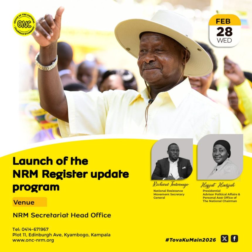 President Museveni To Officially Launch NRM Register Update Ahead Of 2026 Elections