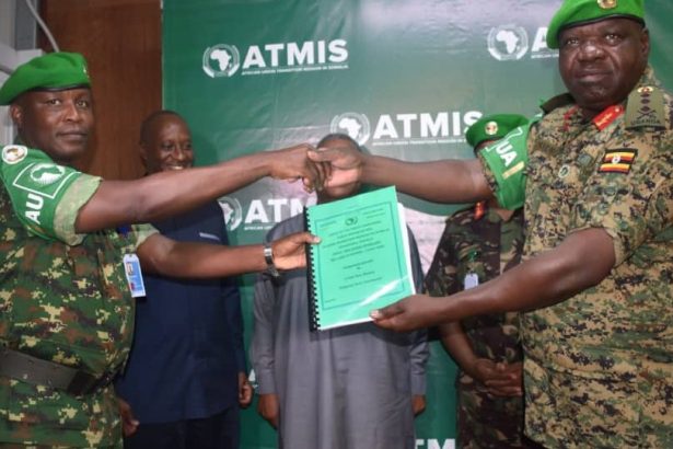 Lt Gen Sam Okiding Hands Over ATMIS Office, Returns To Uganda As Deputy CDF