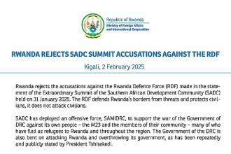 DRC Crisis: Rwanda Rejects SADC Statement Targeting RDF